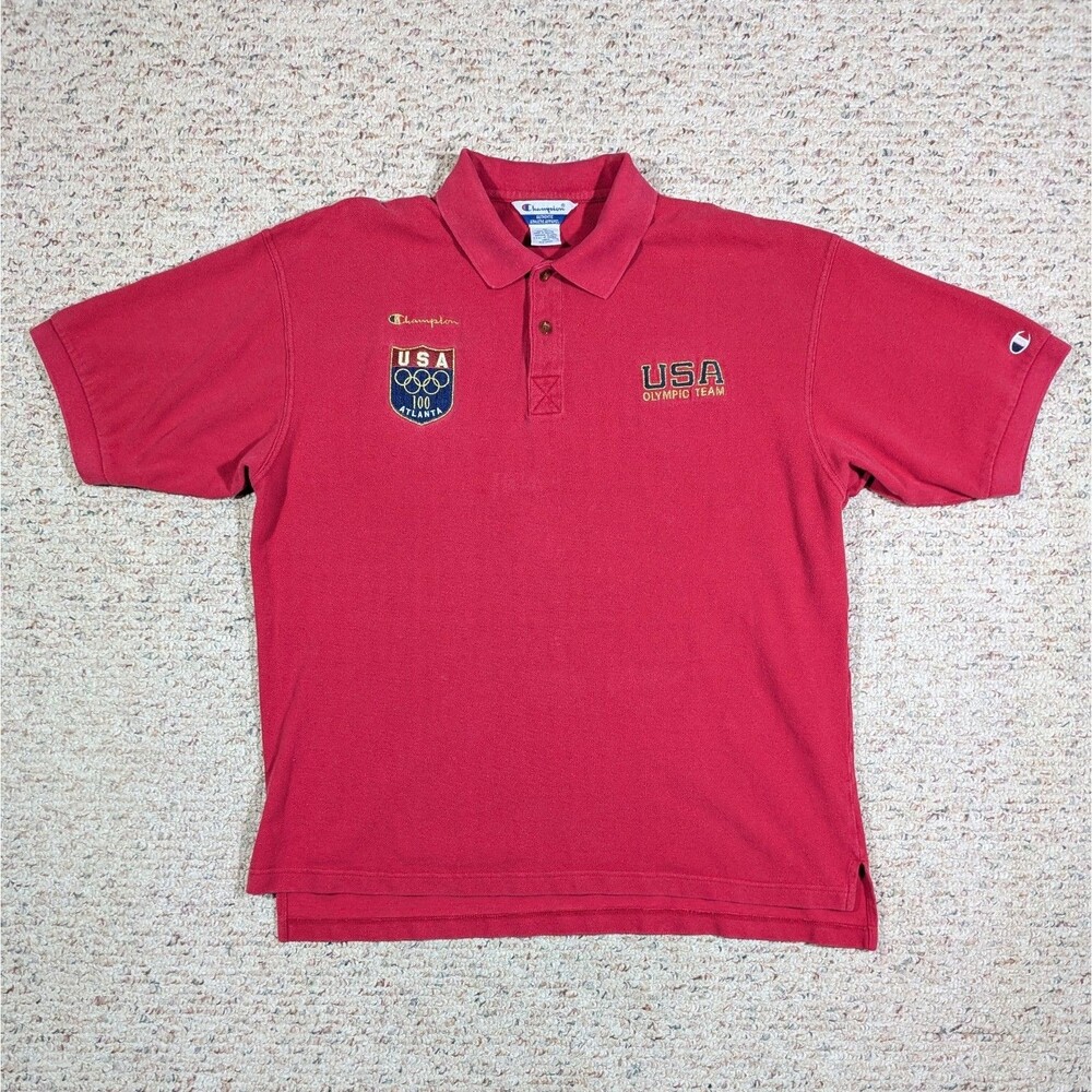 Champion USA Olympic Team Polo Shirt Mens XL Atlanta 100 Red Short Sleeve 1996